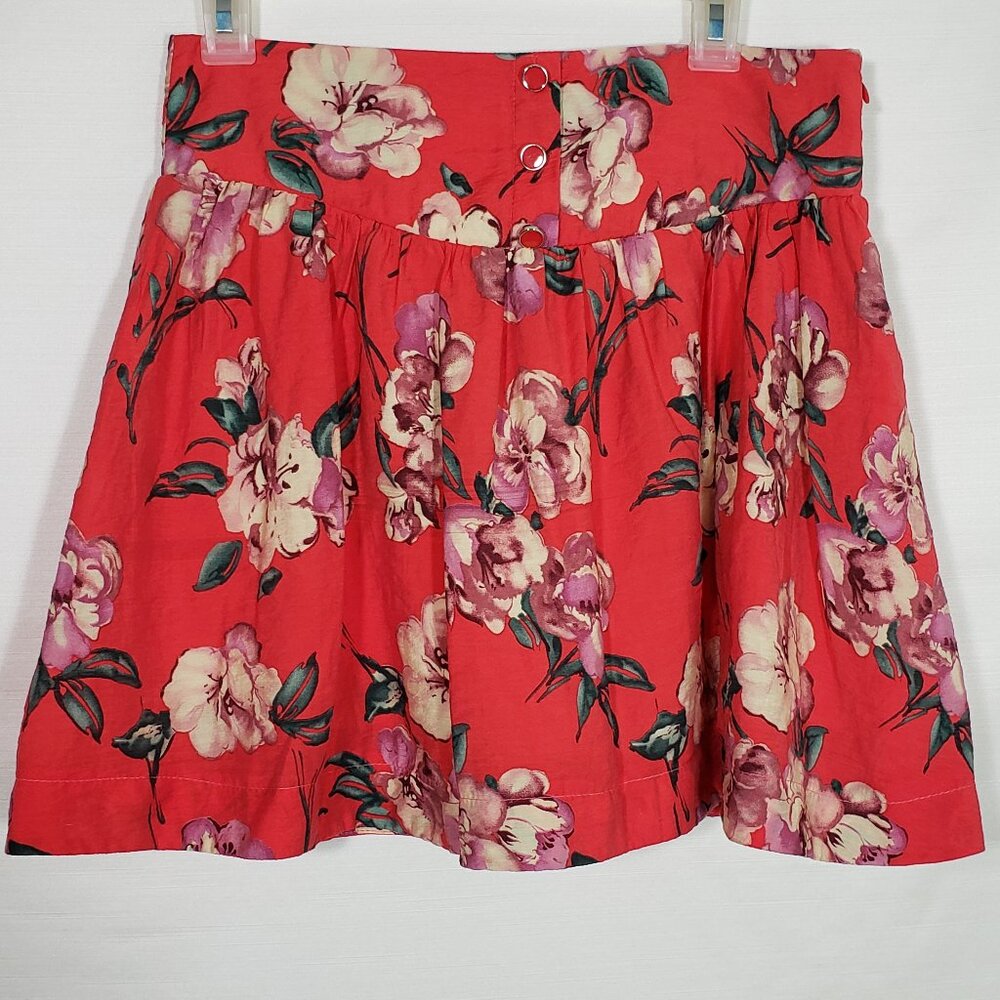 Colorful Tropical Pleated Floral Mini Skirt LUSH size Medium